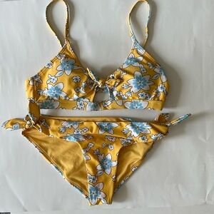 Full Tilt Girls Bikini Set Yellow with White and Blue Flowers